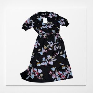 New! WHO WHAT WEAR Short Sleeved Floral Black Dress, Size Large